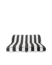 Front-facing view of a luxury black and white striped inflatable pool lounger with backrest, designed for elevated poolside comfort.