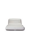 Luxury inflatable pool lounger with white and beige stripes, featuring an elegant backrest — perfect for stylish adults and resort-style poolside lounging.