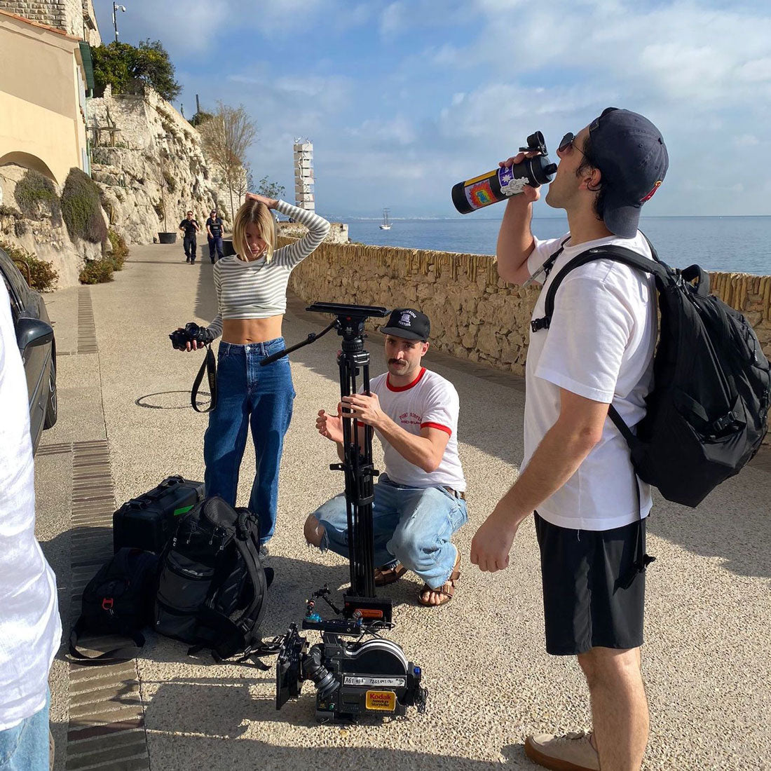 Behind the scene of a luxury pool float shoot in the South of France