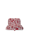 Luxury inflatable pool lounger with red and white flower jacquard fabric, featuring an elegant backrest — perfect for stylish adults and resort-style poolside lounging.