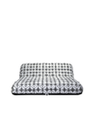 Front-facing view of a luxury grey and white geometric jacquard fabric inflatable pool lounger with backrest, designed for elevated poolside comfort.