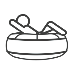 A stick figure sitting in the outline of a luxury pool float ring for adults