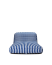 Luxury inflatable pool lounger with white and blue stripes, featuring an elegant backrest — perfect for stylish adults and resort-style poolside lounging.