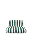 Luxury inflatable pool lounger with white and green stripes, featuring an elegant backrest — perfect for stylish adults and resort-style poolside lounging.