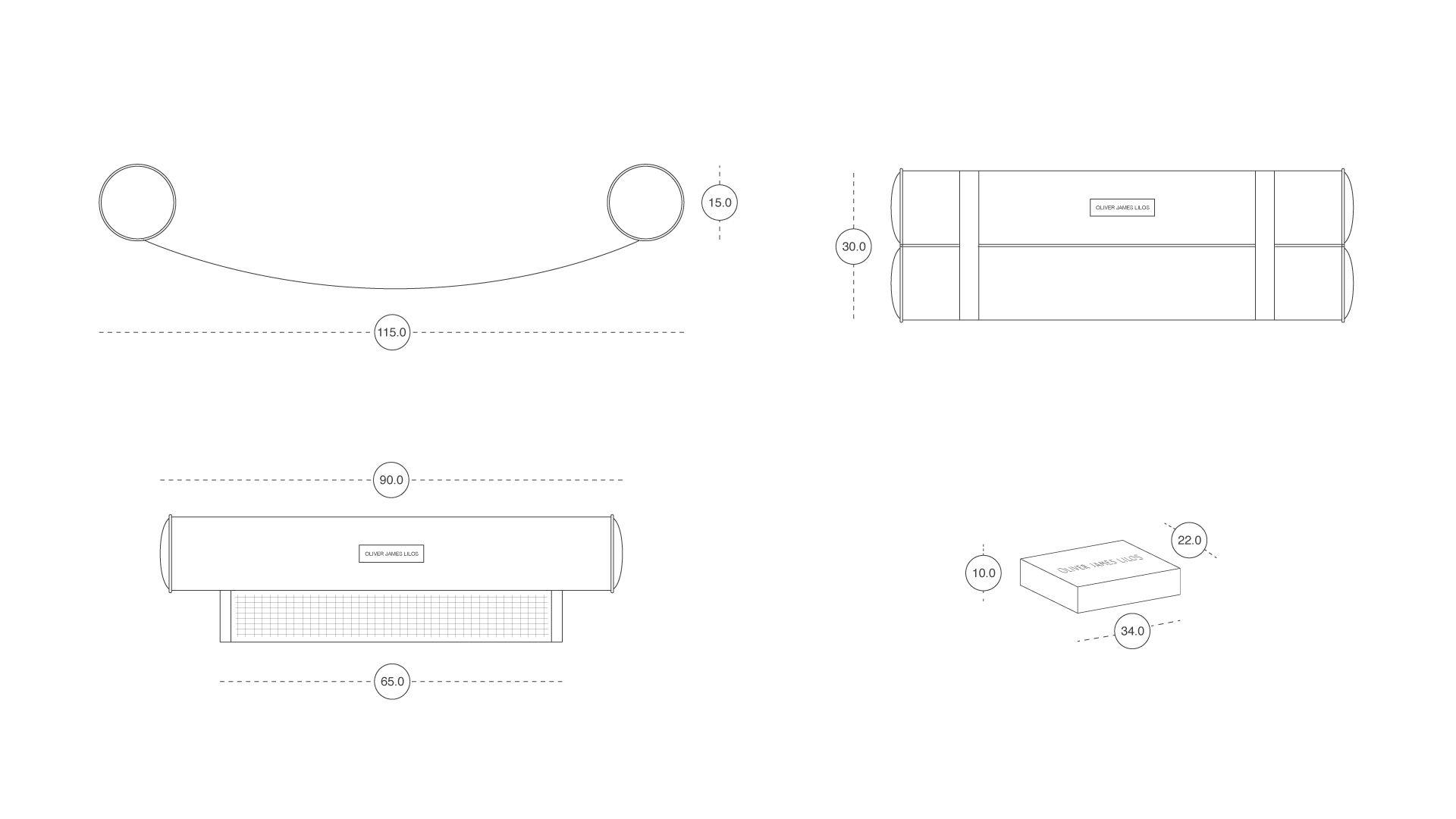 An orthographic drawing of a luxury pool hammock for adults from multiple angles