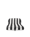 Luxury inflatable pool lounger with white and black stripes, featuring an elegant backrest — perfect for stylish adults and resort-style poolside lounging.
