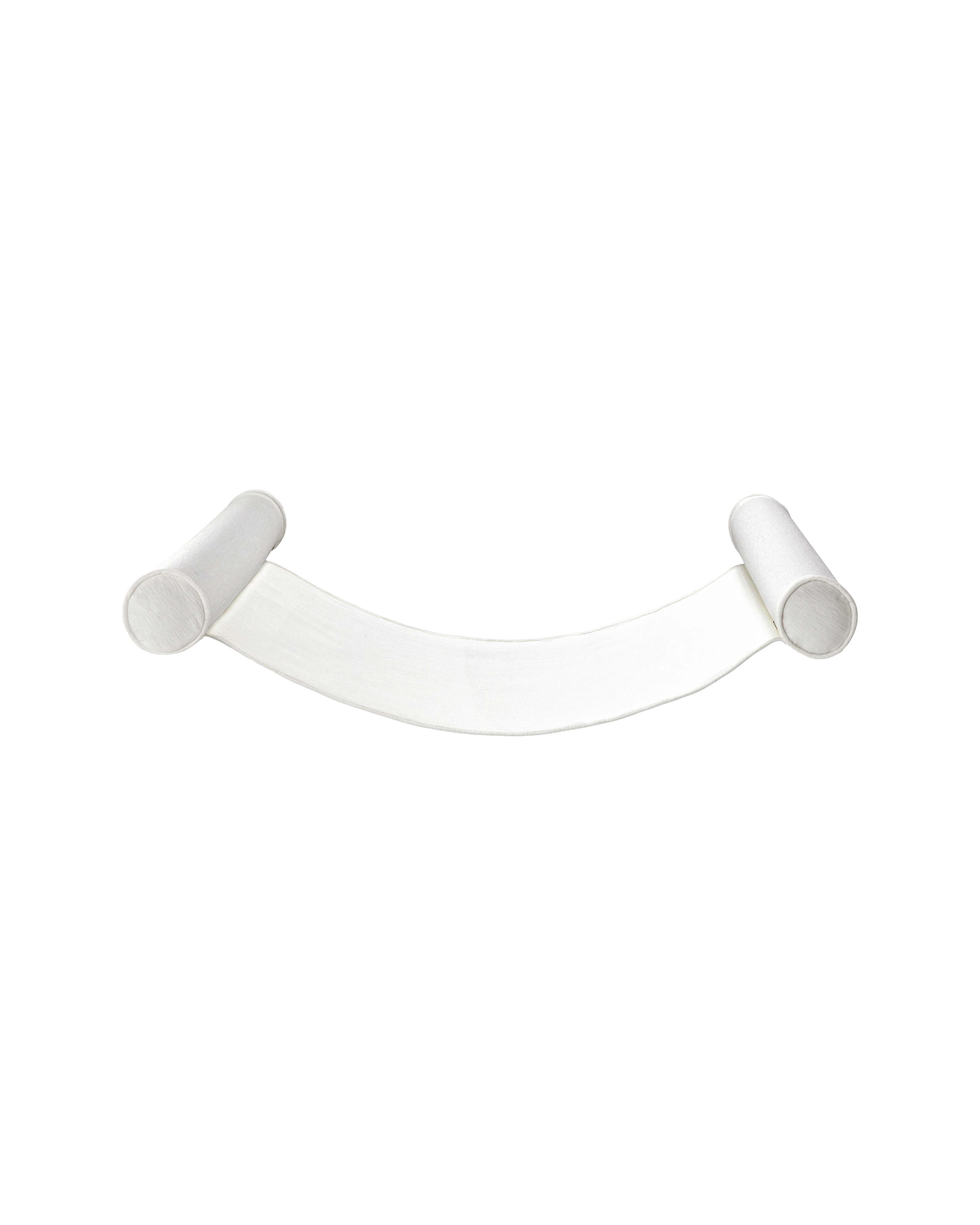 Angled view of a luxury floating hammock with white Chenille fabric inflatable bolsters and a breathable mesh sling — the perfect upscale pool float for laid-back lounging.