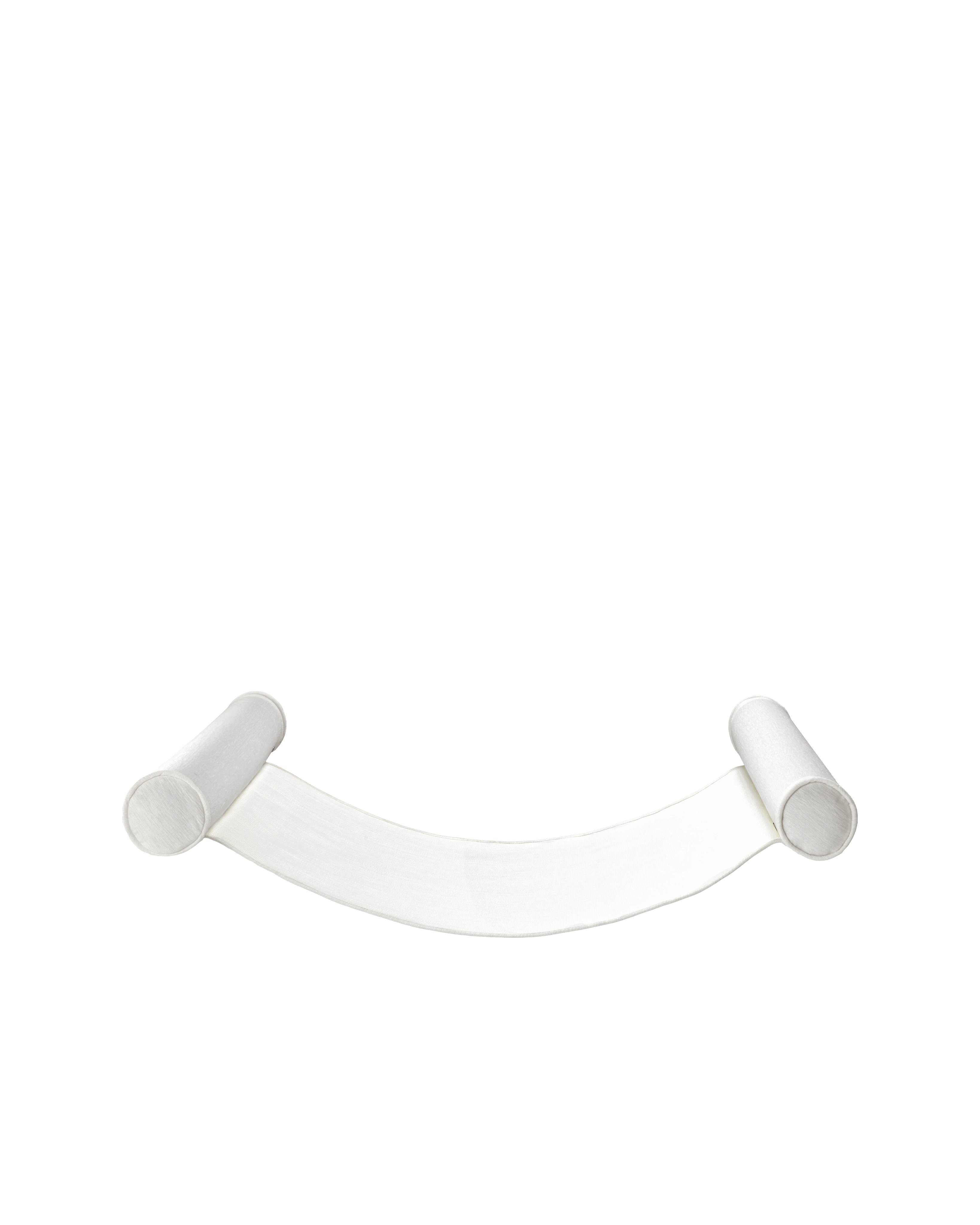 Angled view of a luxury floating hammock with white Chenille fabric inflatable bolsters and a breathable mesh sling — the perfect upscale pool float for laid-back lounging.