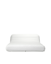 Front-facing view of a luxury white Chenille fabric inflatable pool lounger with backrest, designed for elevated poolside comfort.