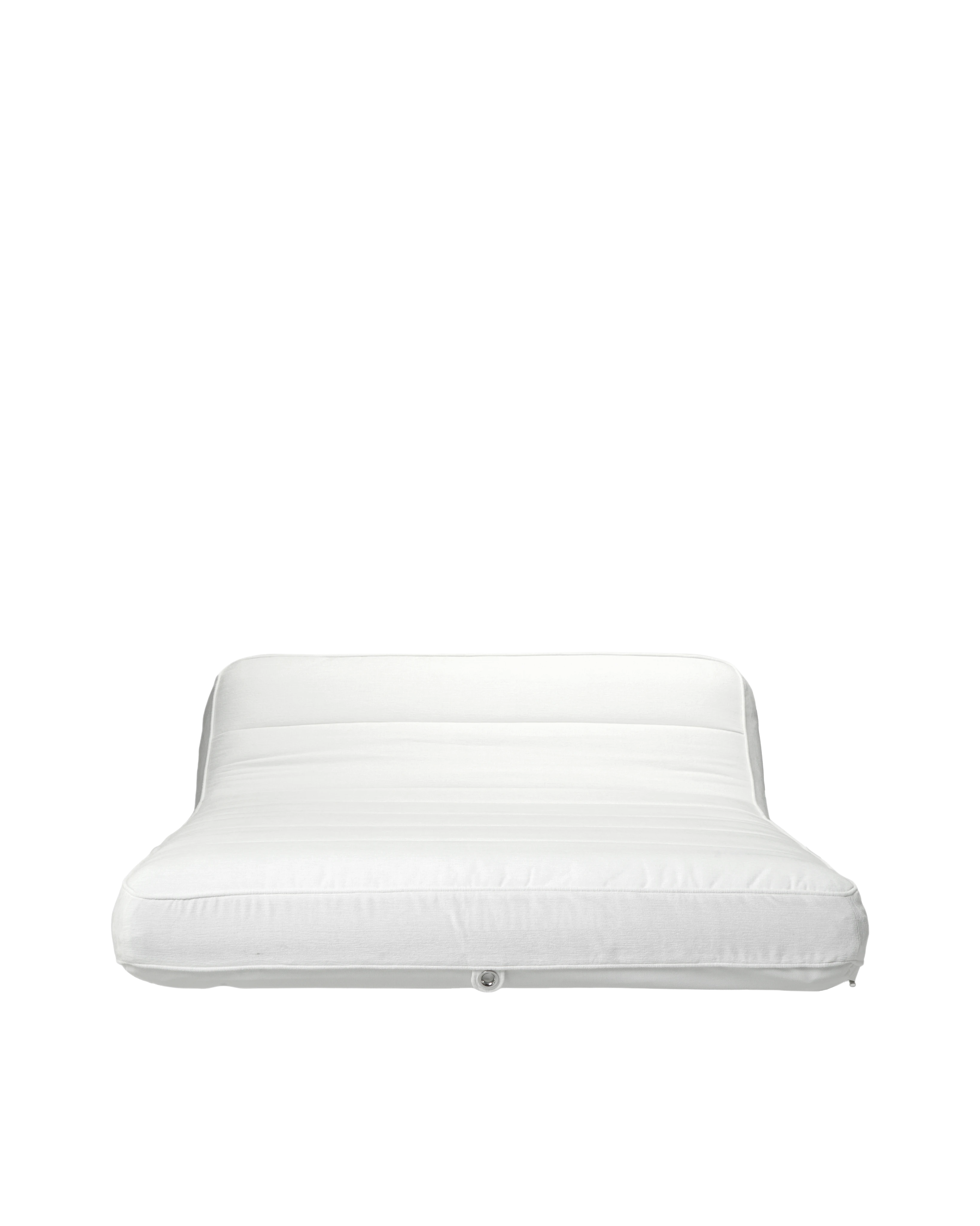 Front-facing view of a luxury white Chenille fabric inflatable pool lounger with backrest, designed for elevated poolside comfort.