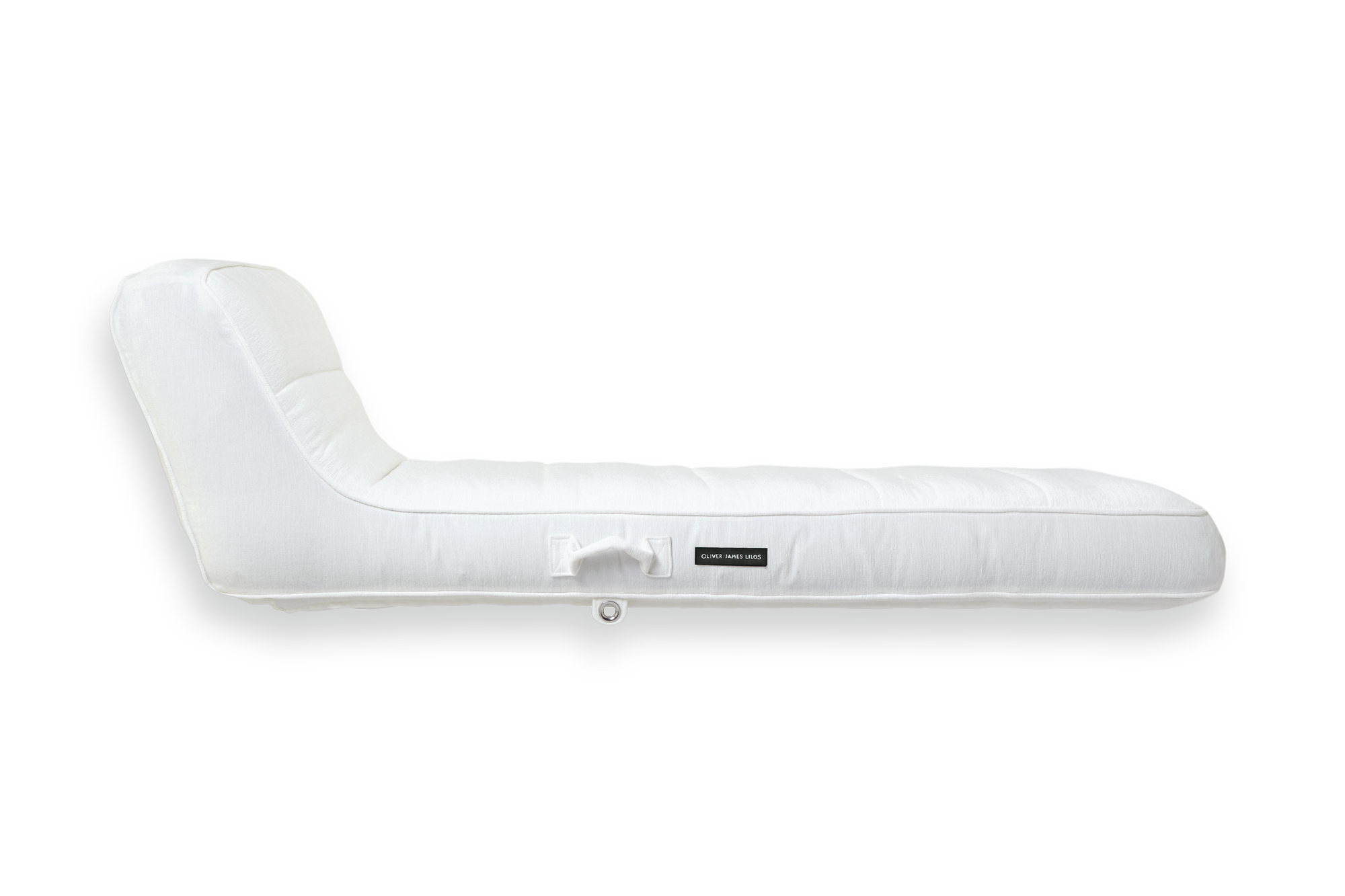 The side of a luxury pool float in white fabric.