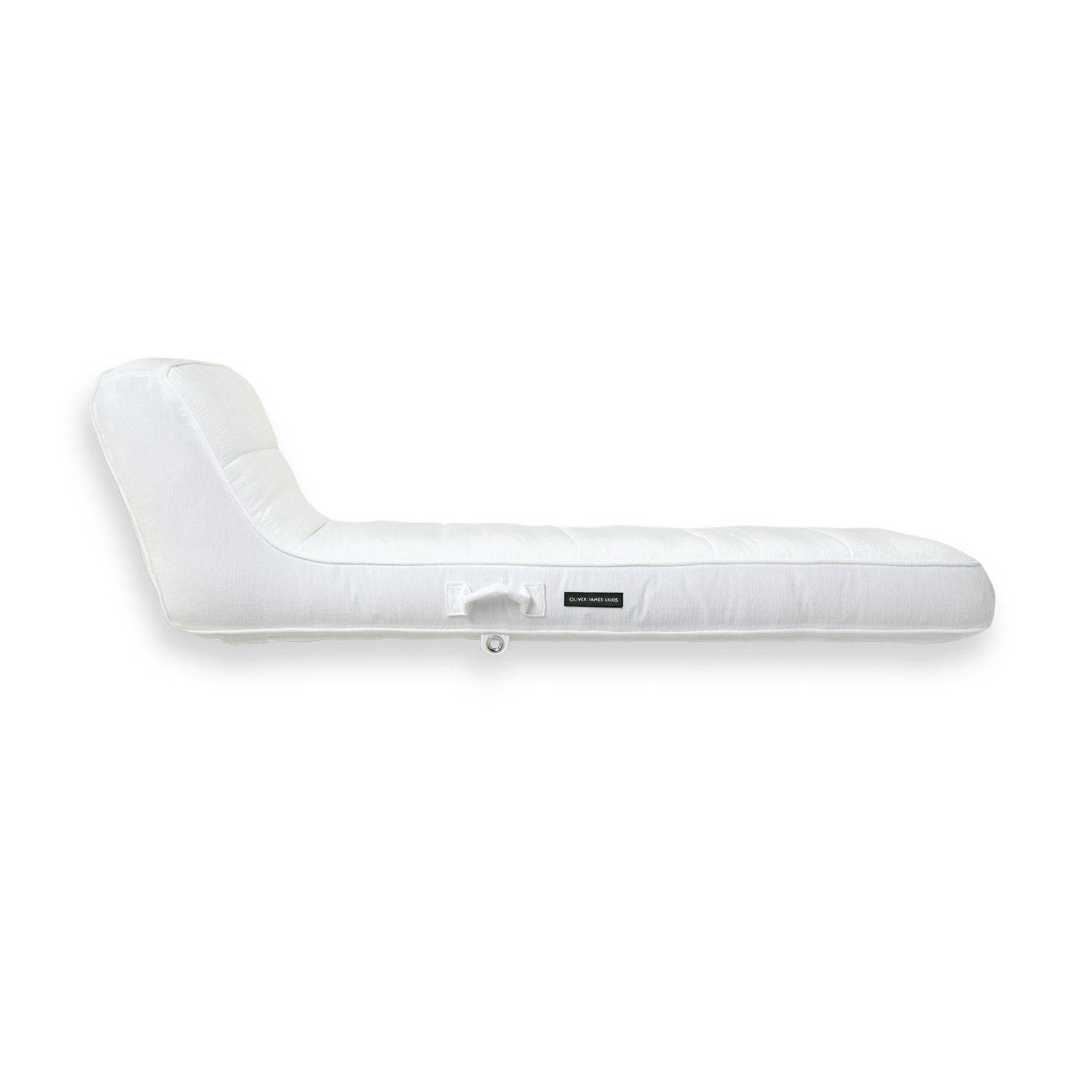 The side of a luxury pool float in white fabric.