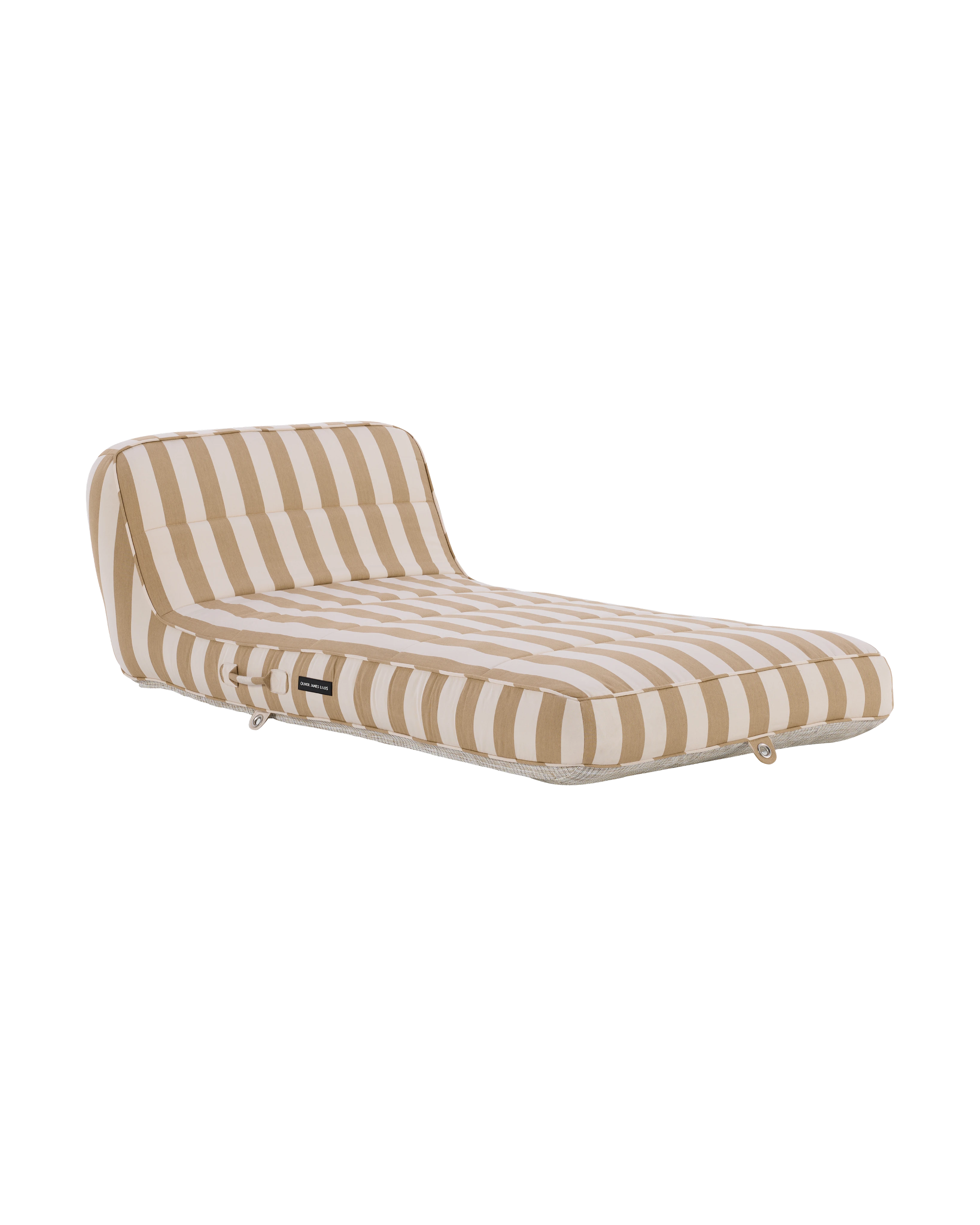 Luxury inflatable pool lounger with white and beige stripes, featuring an elegant backrest — perfect for stylish adults and resort-style poolside lounging.
