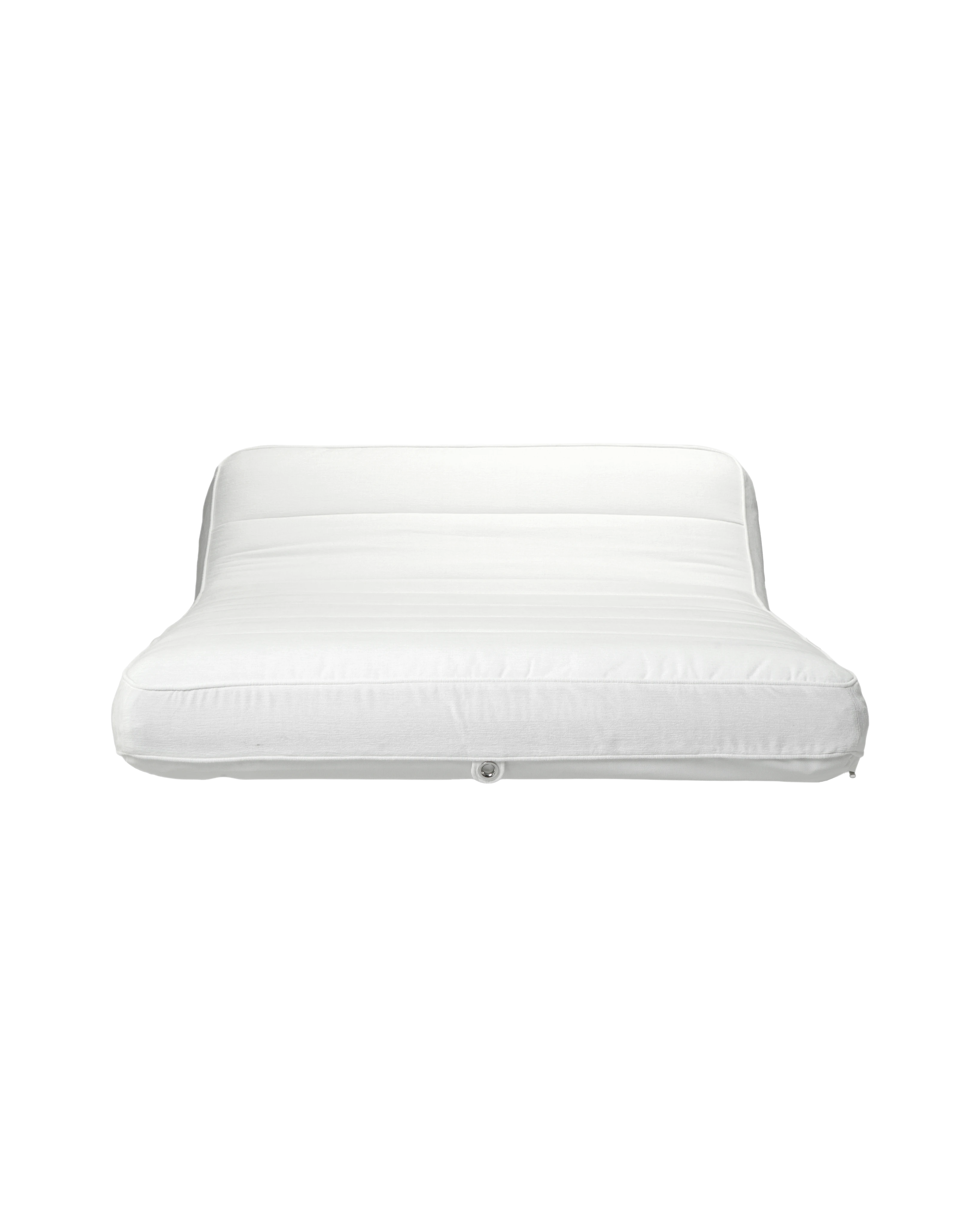 Front-facing view of a luxury white Chenille fabric inflatable pool lounger with backrest, designed for elevated poolside comfort.