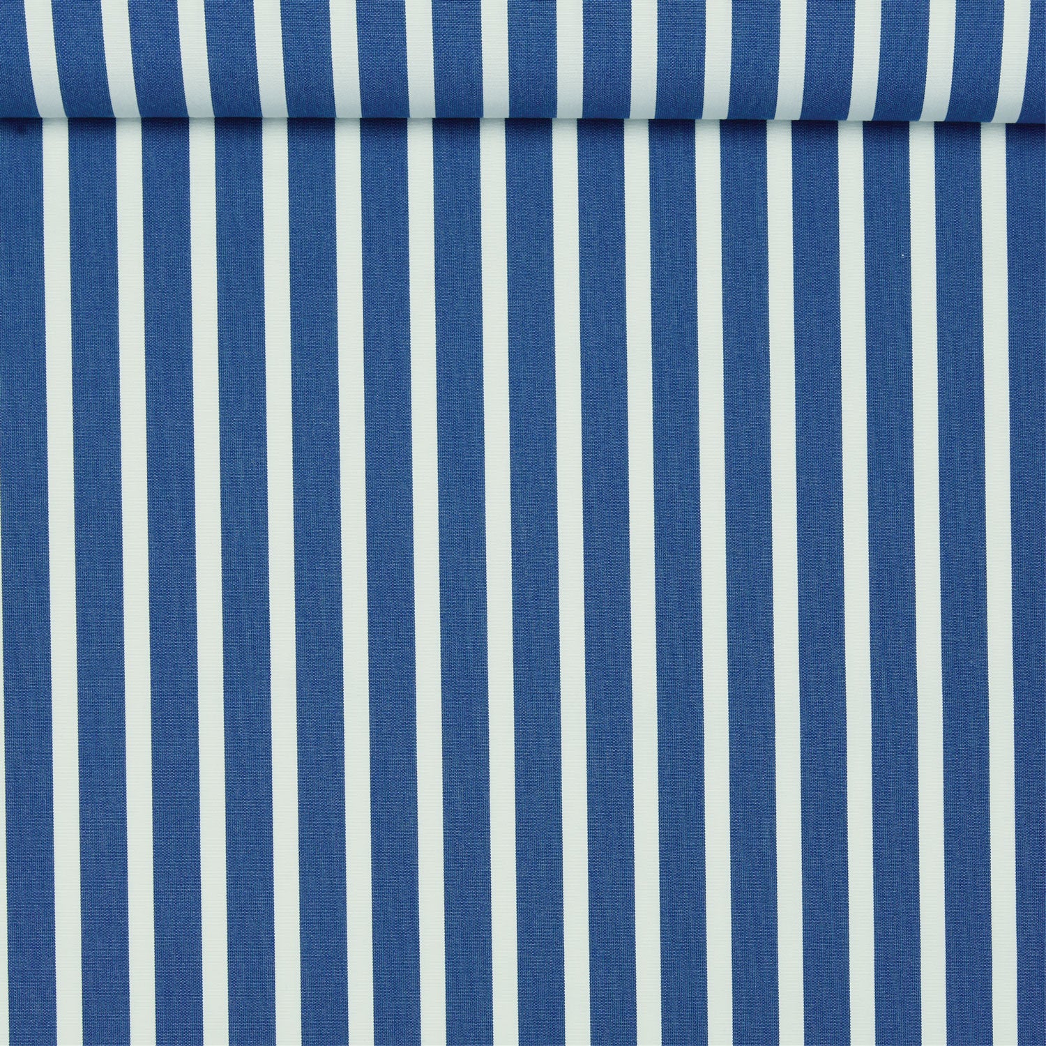 A birds eye view of a jacquard woven white and white bar stripe pattern outdoor performance fabric roll. 