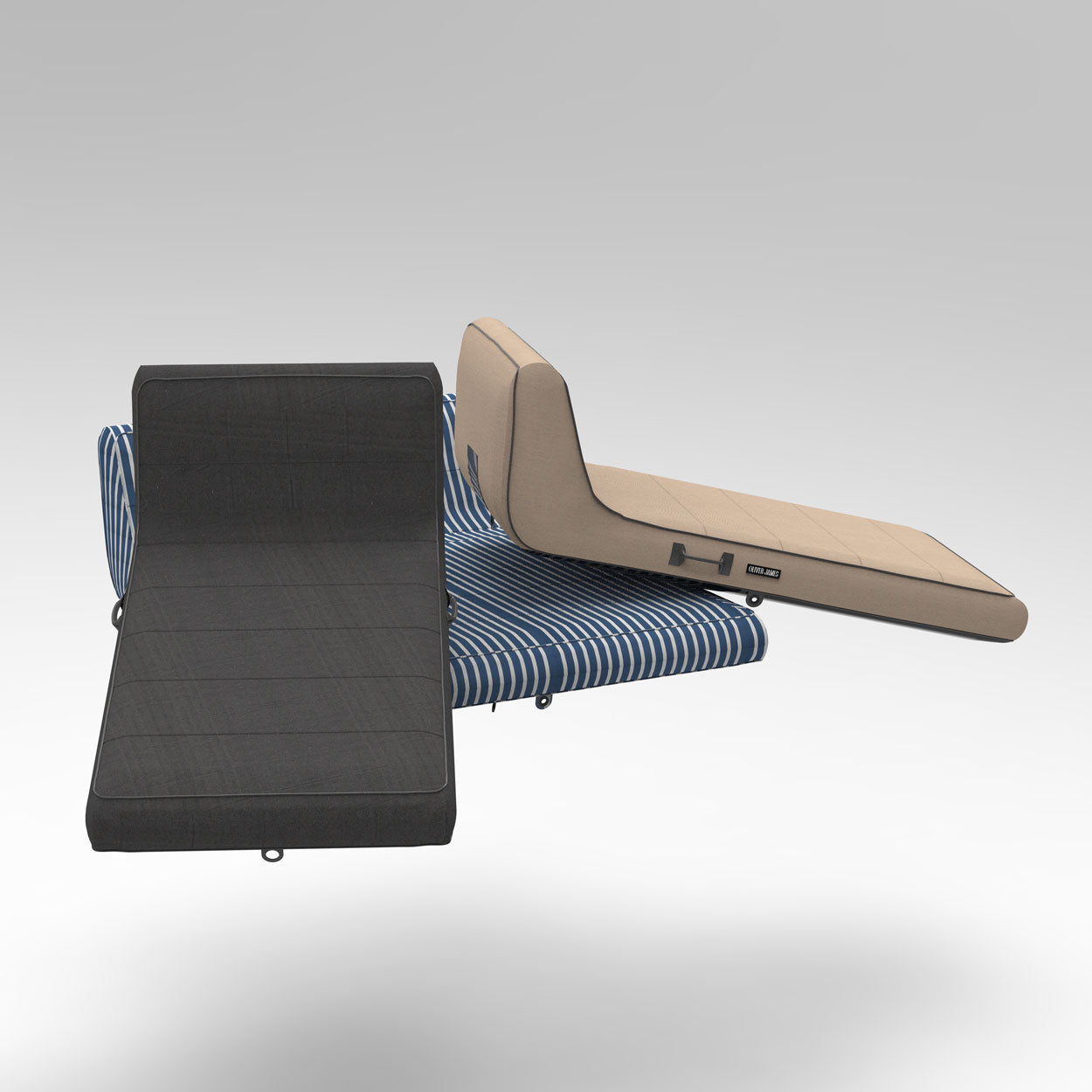 A render of an Oliver James Lilos Singles and Double in black, beige and blue/white.