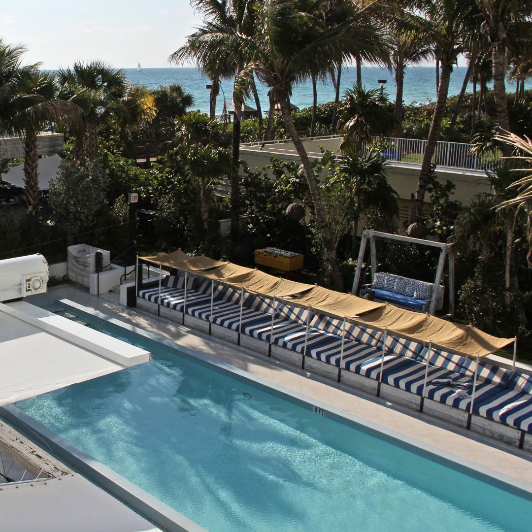 Oliver James Lilos luxury upholstered pool floats at Soho Beach House