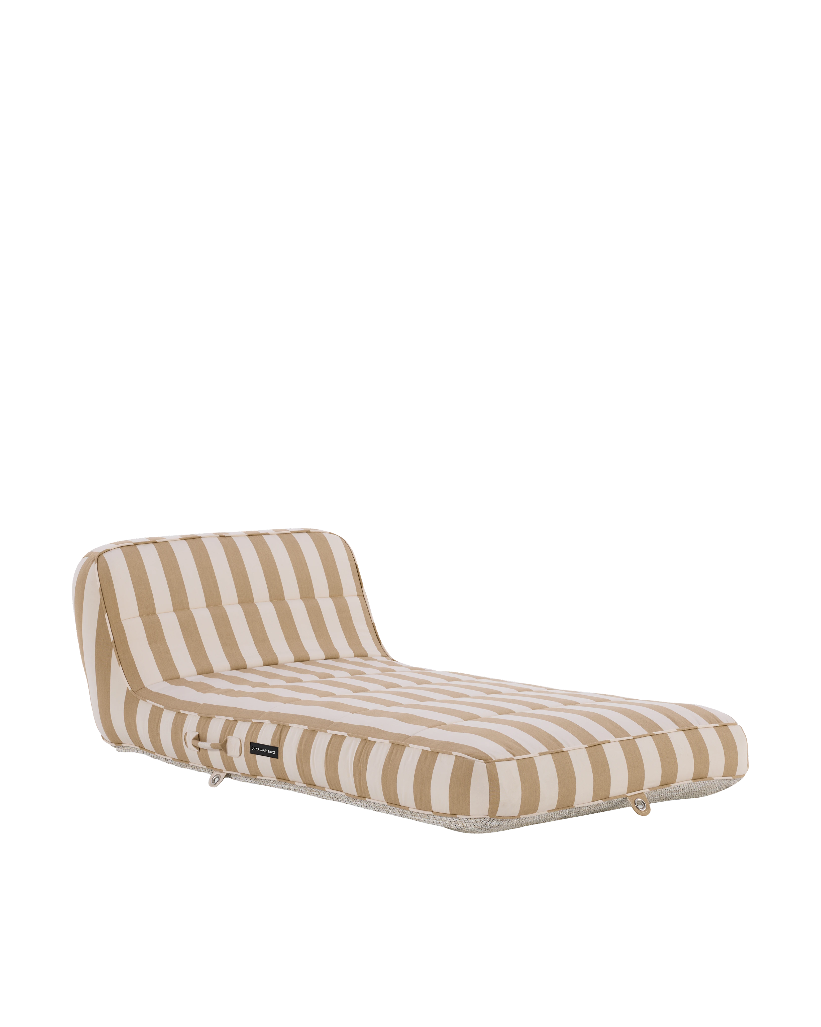 Luxury inflatable pool lounger with white and beige stripes, featuring an elegant backrest — perfect for stylish adults and resort-style poolside lounging.